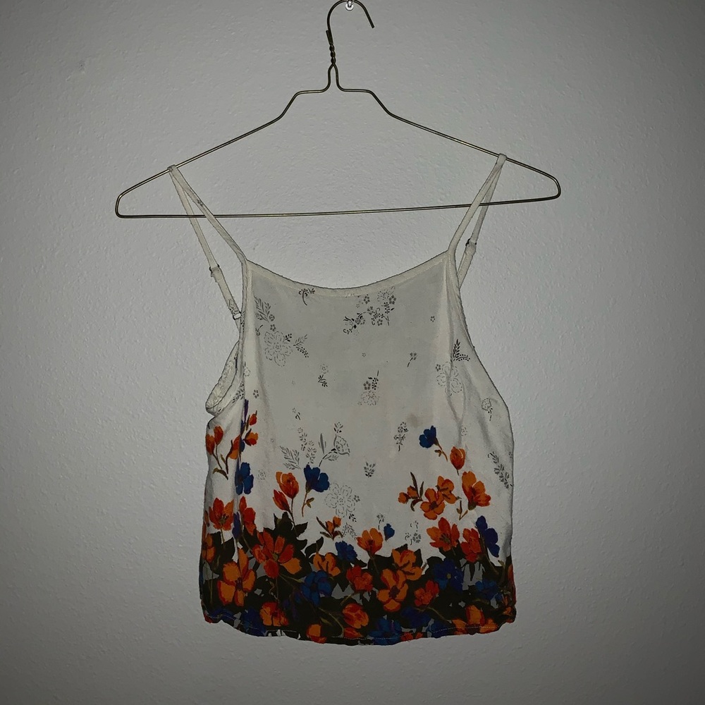 White floral crop tank top